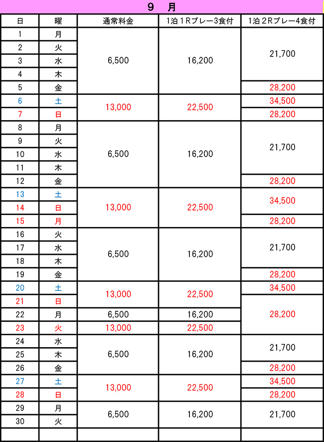9月料金