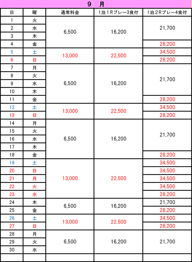 9月料金